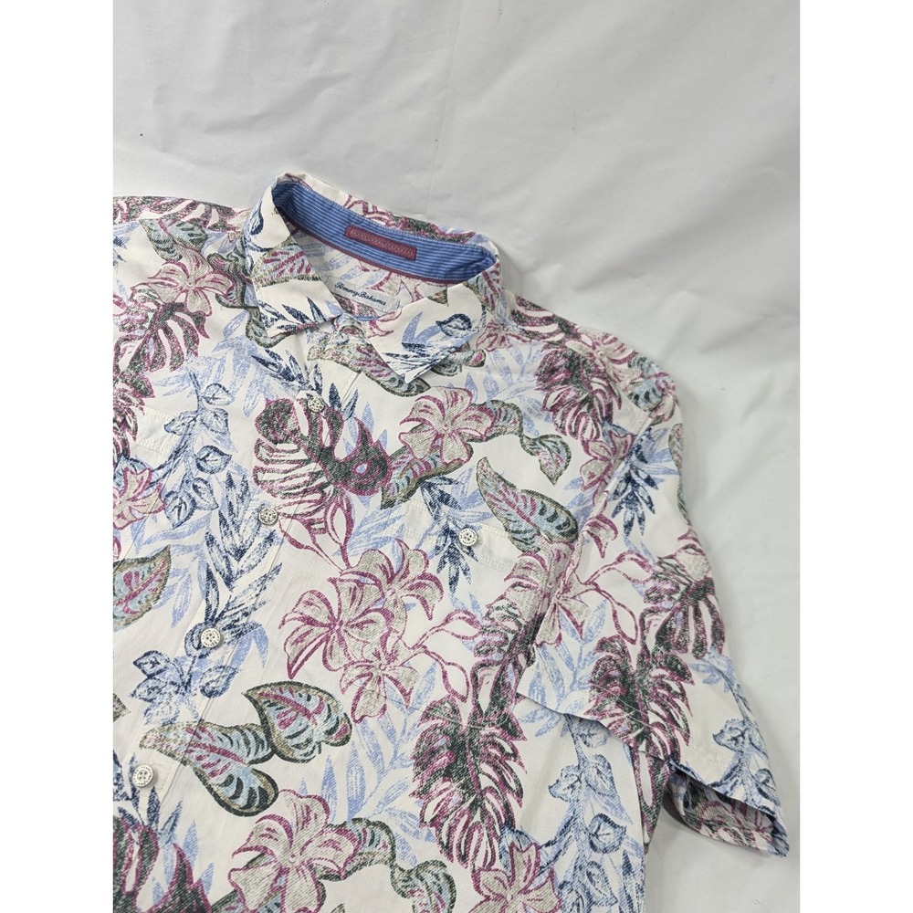 Tommy Bahama Shirt Mens 2XL Tencel Cotton Bleand Big Floral Print Vacation Shirt